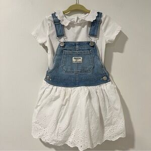 Osh Kosh B'Gosh Toddler Girl Blue Jean White Eyelet Bib Overall Dress Size 2T